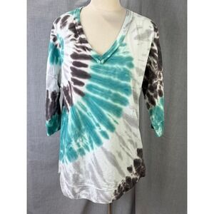 Wearables XCVI Tie Dye Tunic V Neck Stretch Top Artsy Casual Everyday Comfort S